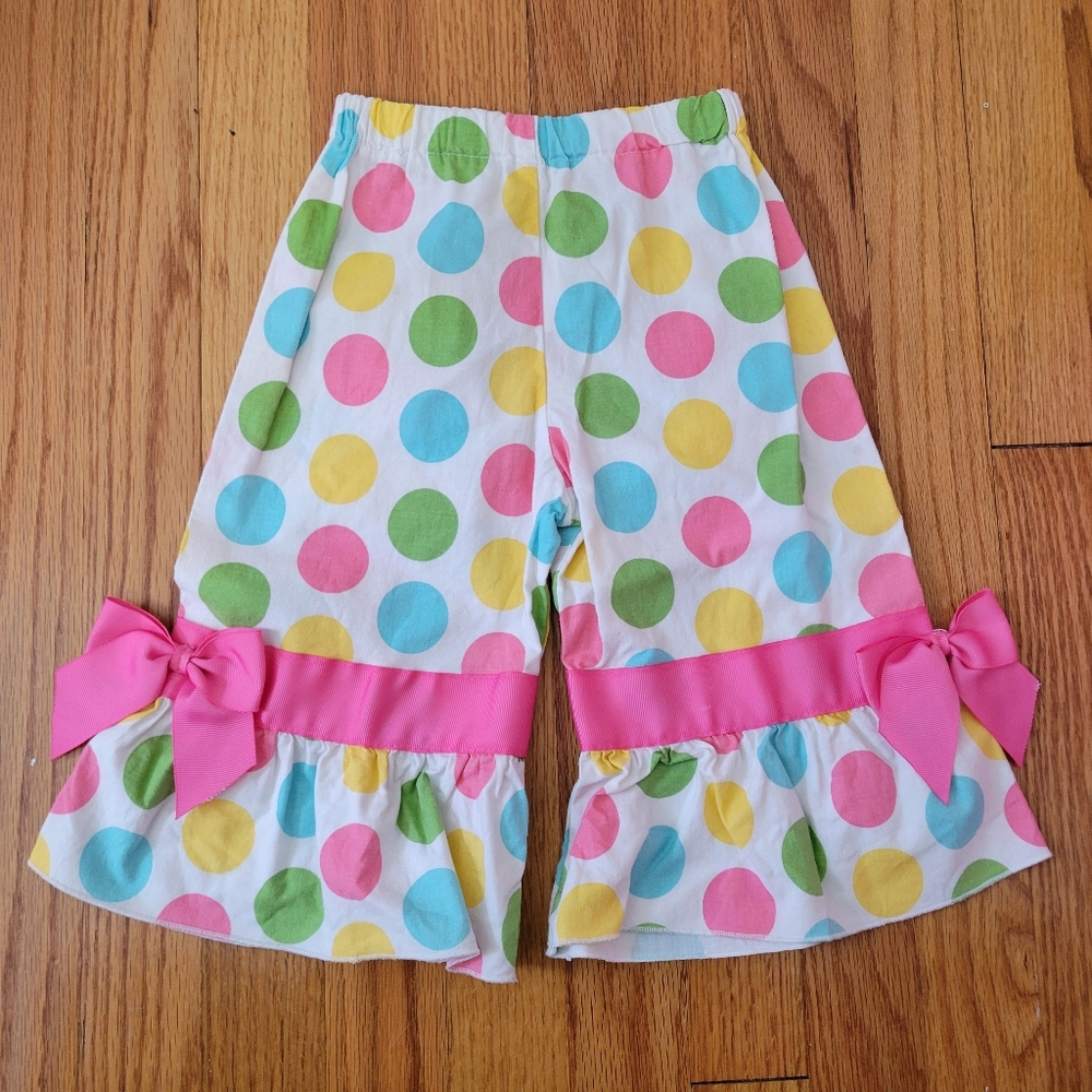 Lolly Wolly Doodle Girls Polka Dot Wide Leg Ruffle Pants Size 3 Colorful Easter - Picture 4 of 5